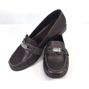 Brighton Copper Brown Leather Slip On Loafers Shoes Flats W/ Silver Women's 7.5N